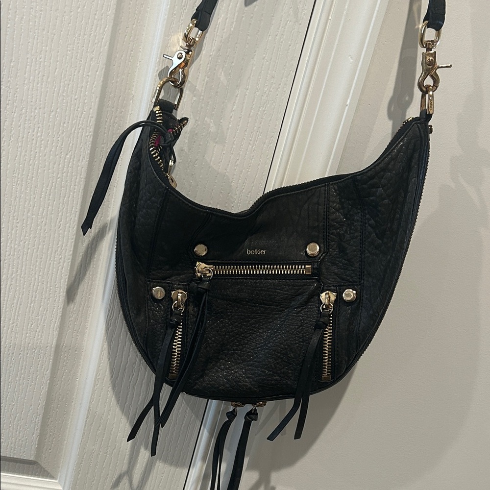 Botkier Black Pebbled Leather Shoulder Bag with Gold Hardware